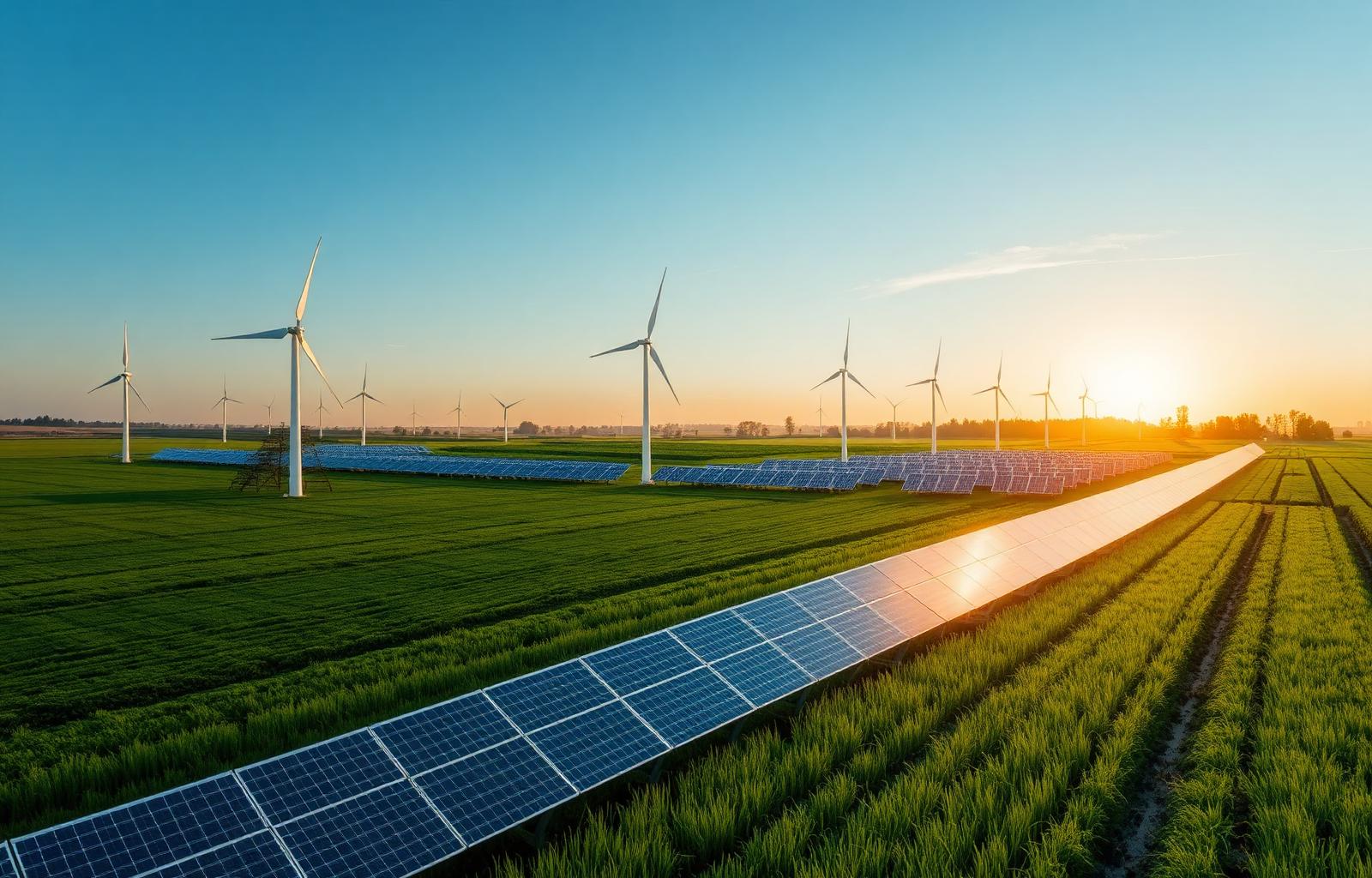 Wind turbines and solar panels